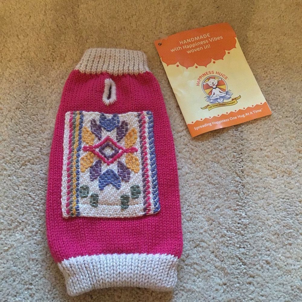 NWT Happiness Hugs Sunray XS Pink Dog Sweater with embroidered pocket